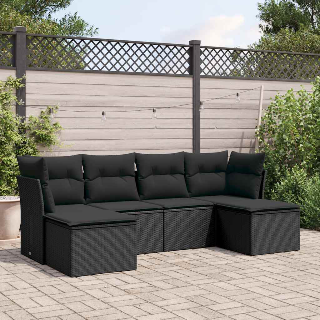 6-dijelni set vrtnih sofa s jastucima crni od poliratana