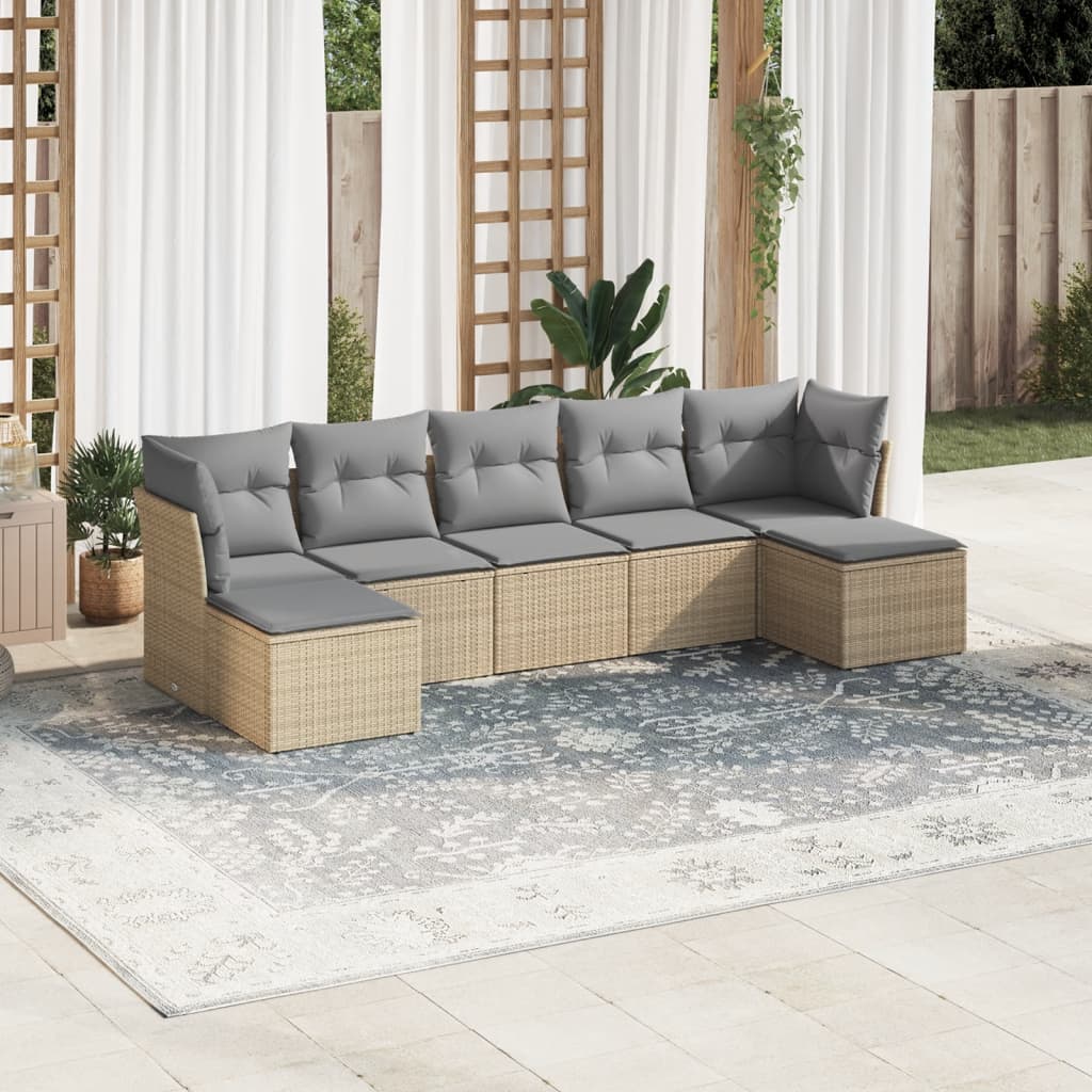 7-dijelni set vrtnih sofa od poliratana s jastucima bež