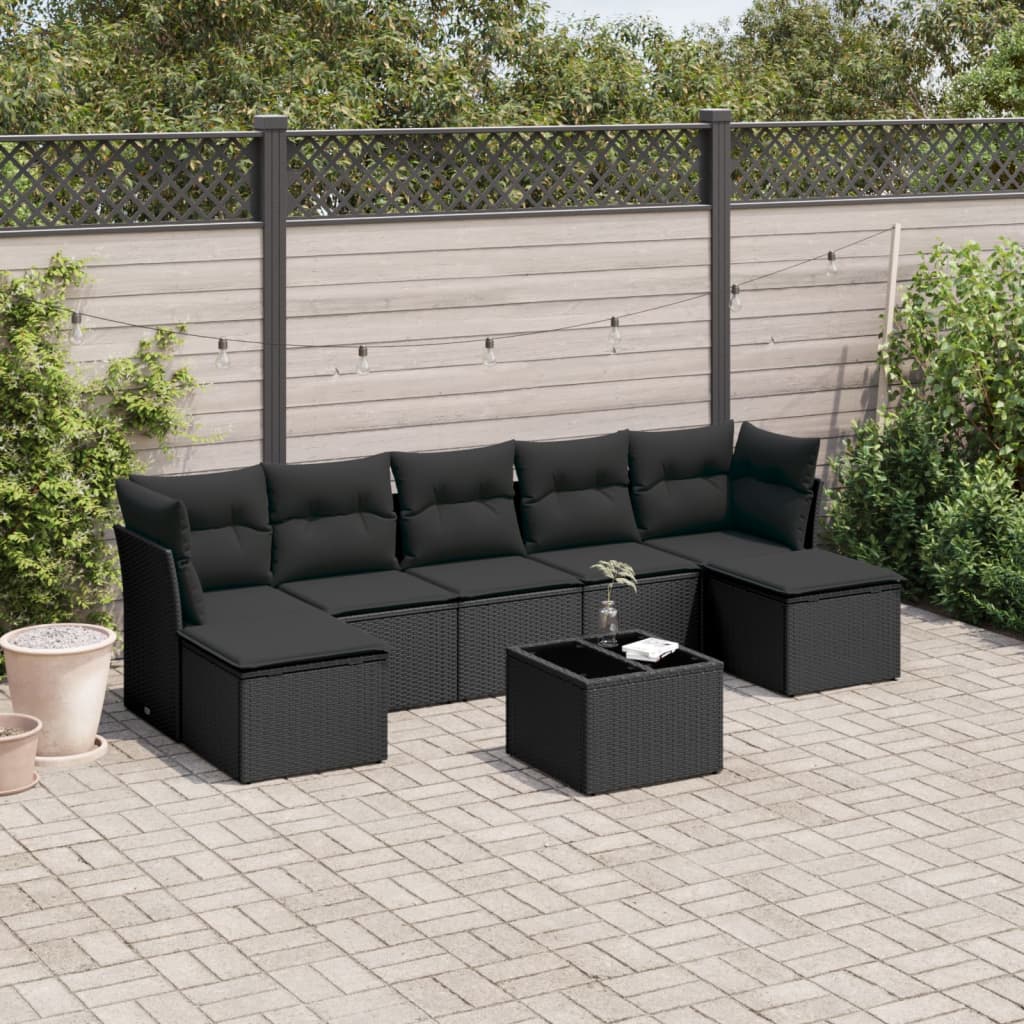 8-dijelni set vrtnih sofa od poliratana s jastucima crni