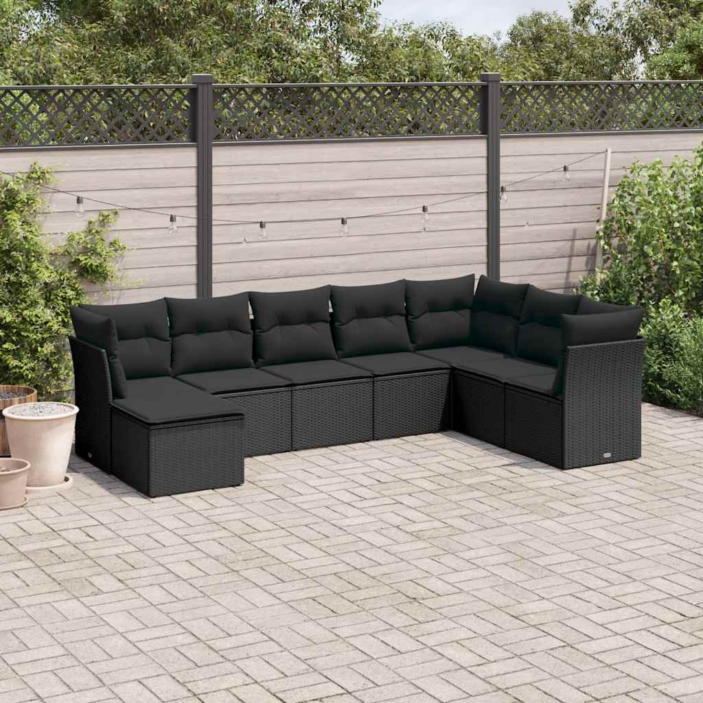 8-dijelni set vrtnih sofa od poliratana s jastucima crni