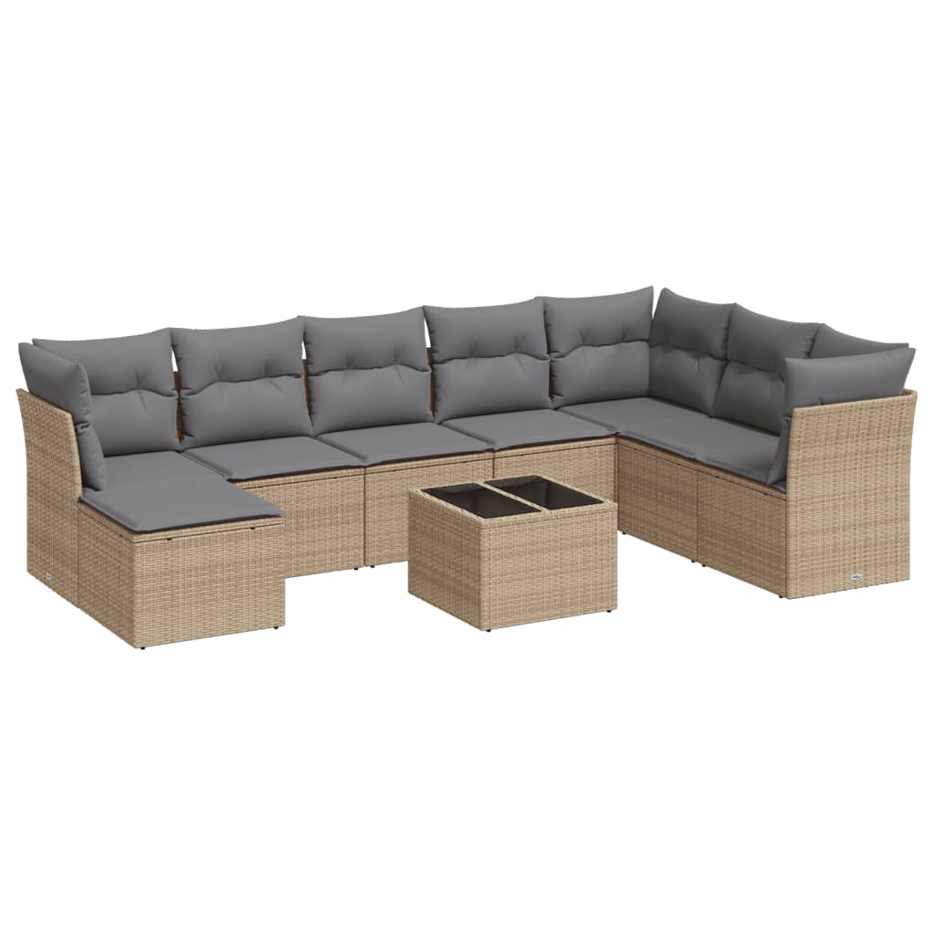 9-dijelni set vrtnih sofa s jastucima bež od poliratana