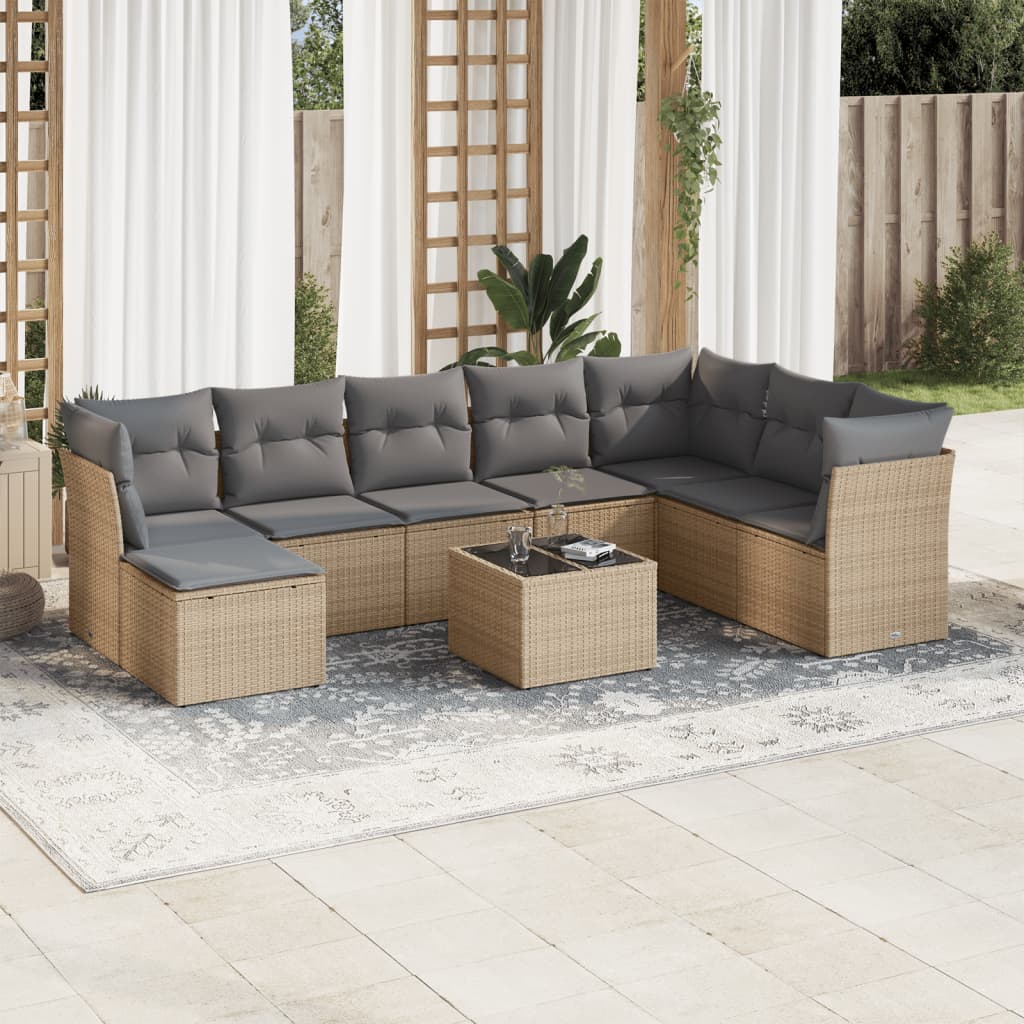 9-dijelni set vrtnih sofa s jastucima bež od poliratana