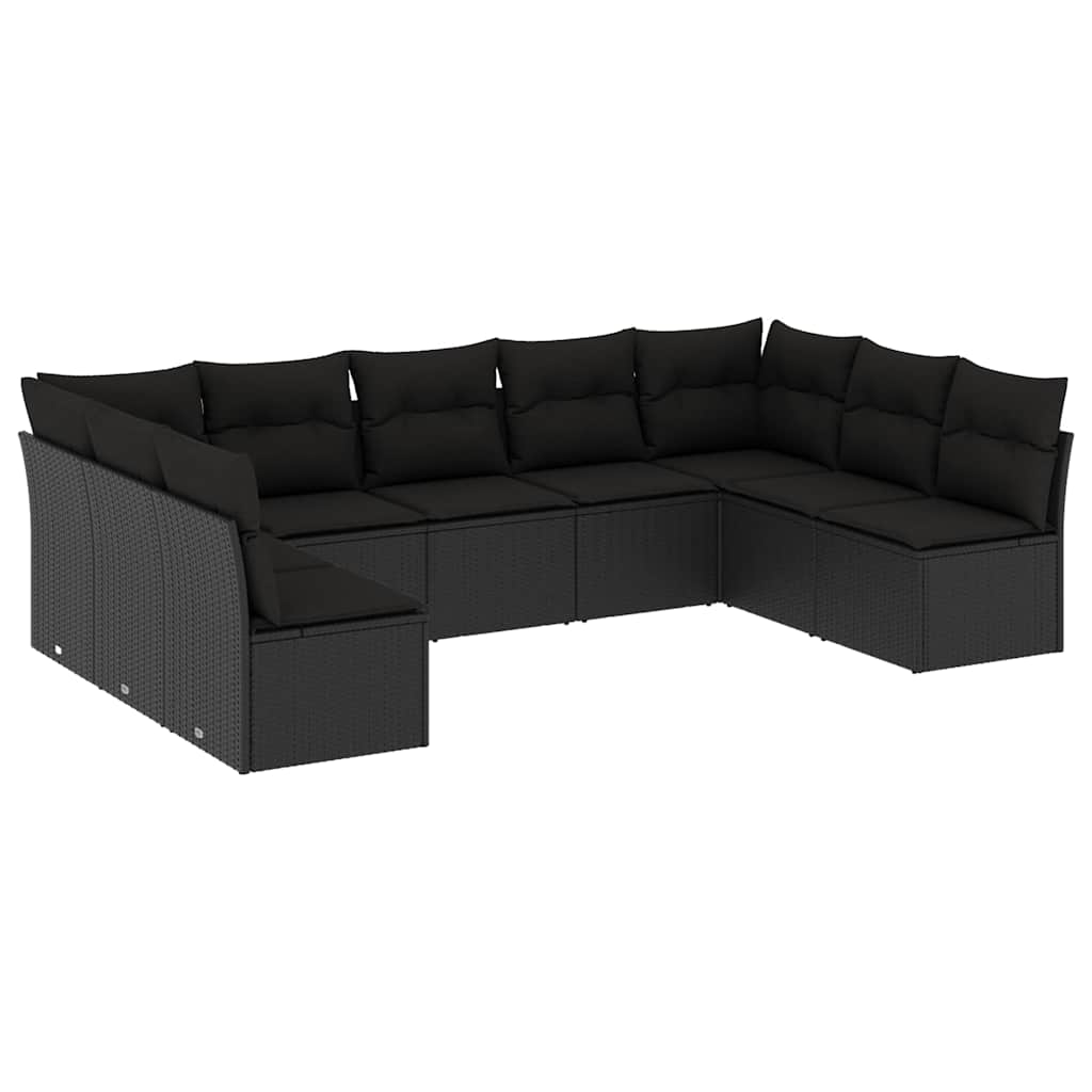 9-dijelni set vrtnih sofa s jastucima crni od poliratana