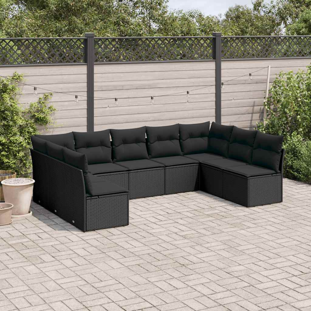 9-dijelni set vrtnih sofa s jastucima crni od poliratana
