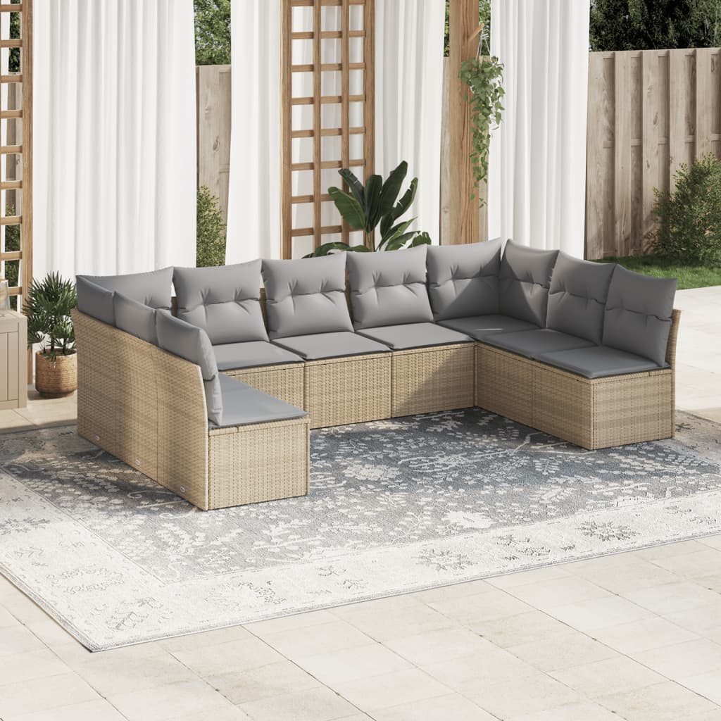 9-dijelni set vrtnih sofa s jastucima bež od poliratana