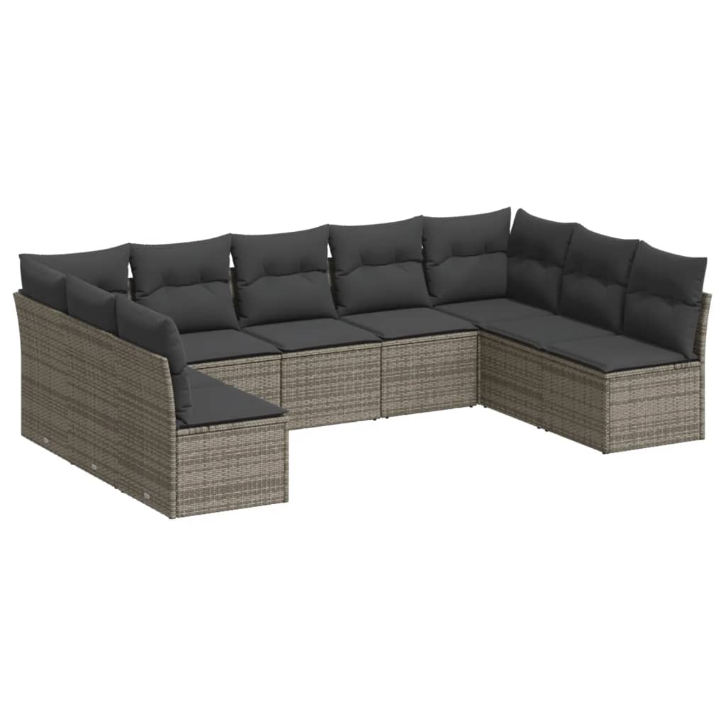9-dijelni set vrtnih sofa od poliratana s jastucima sivi