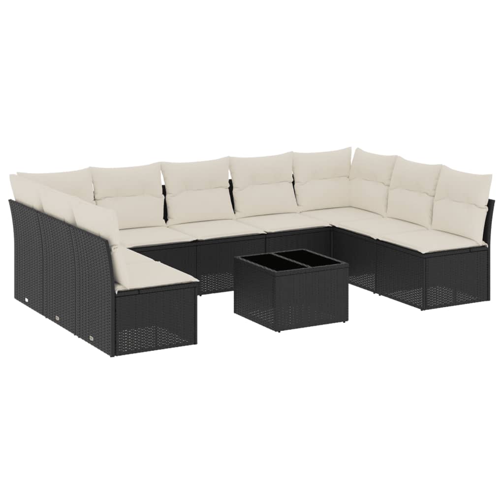 10-dijelni set vrtnih sofa s jastucima crni od poliratana