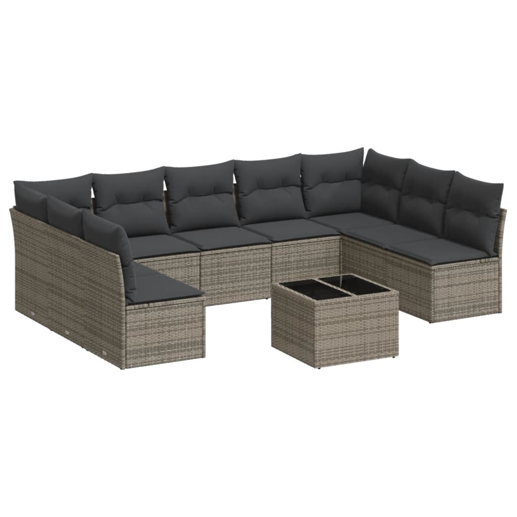 10-dijelni set vrtnih sofa od poliratana s jastucima sivi