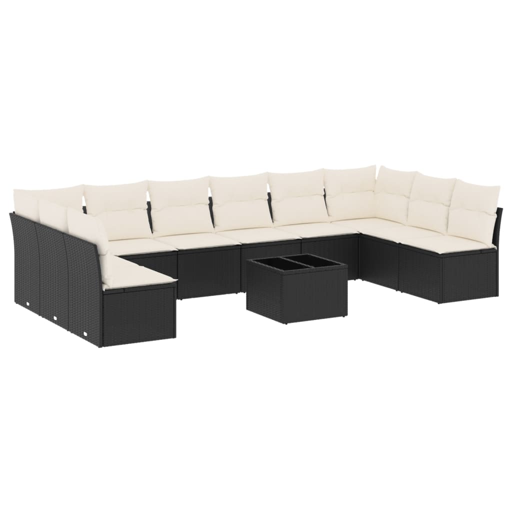 11-dijelni set vrtnih sofa od poliratana s jastucima crni