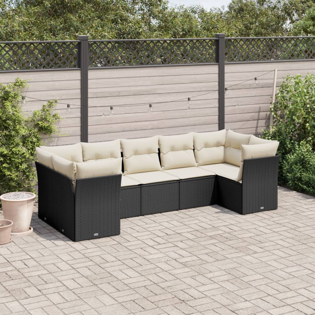 7-dijelni set vrtnih sofa od poliratana s jastucima crni Crna 62 x 62 x 69 cm