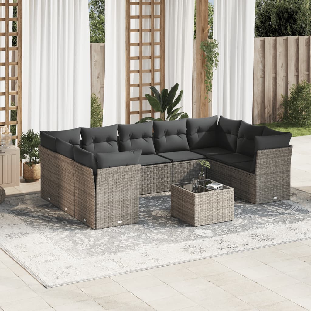 10-dijelni set vrtnih sofa od poliratana s jastucima sivi