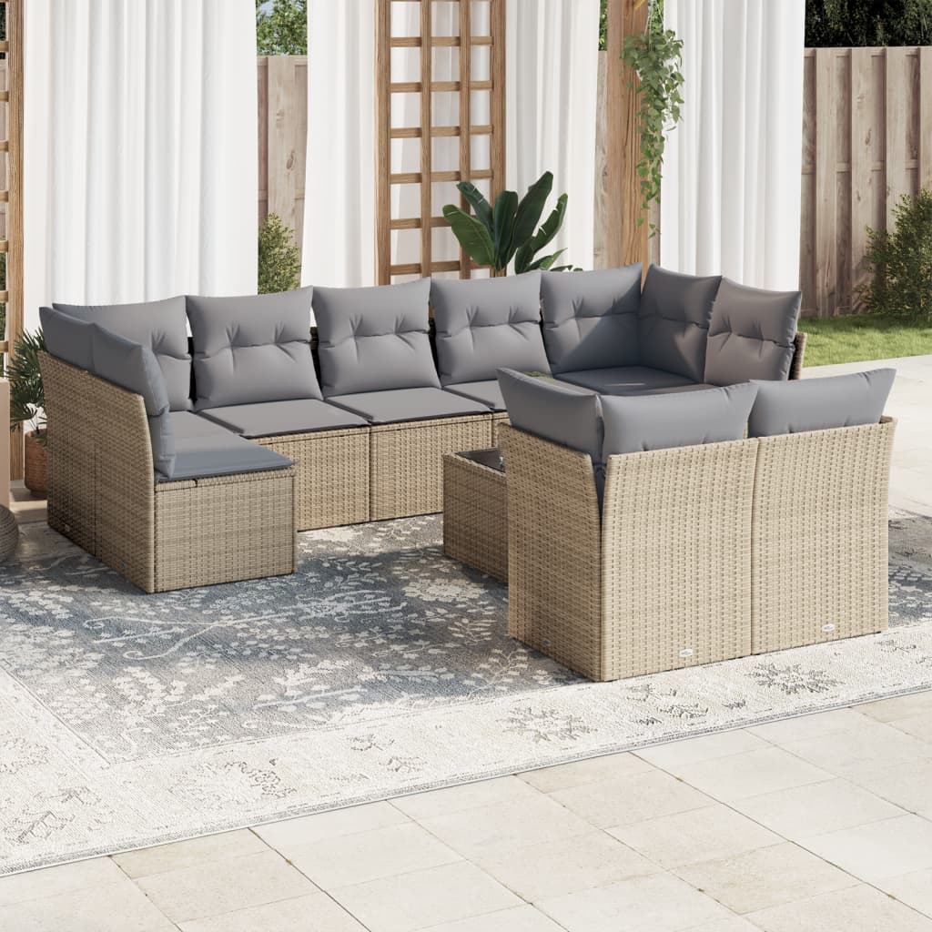 10-dijelni set vrtnih sofa s jastucima bež od poliratana