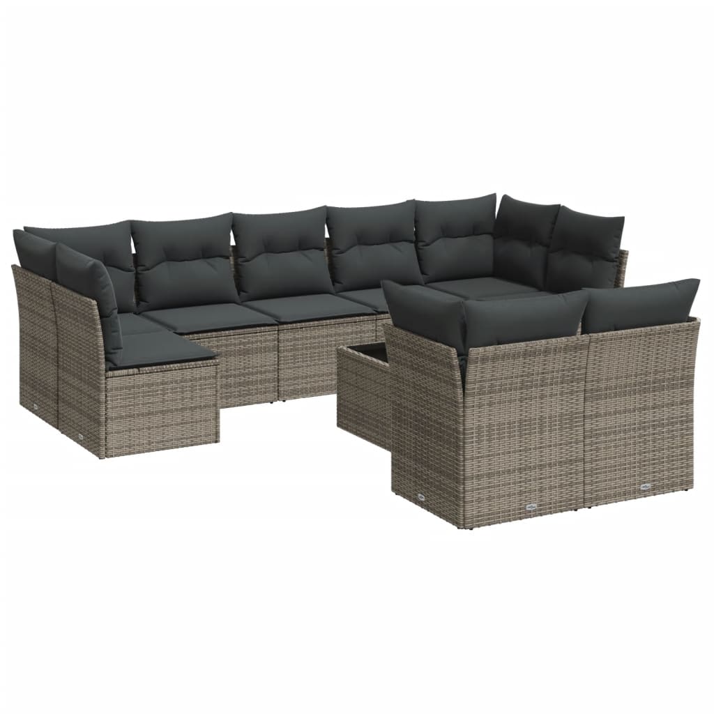 10-dijelni set vrtnih sofa od poliratana s jastucima sivi