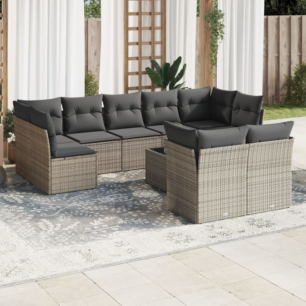 10-dijelni set vrtnih sofa od poliratana s jastucima sivi