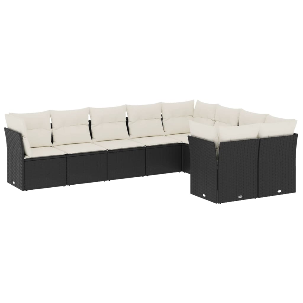 9-dijelni set vrtnih sofa s jastucima crni od poliratana