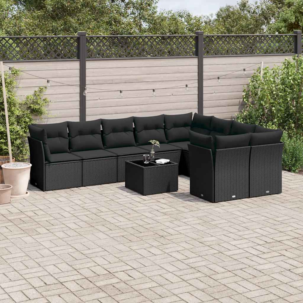10-dijelni set vrtnih sofa s jastucima crni od poliratana
