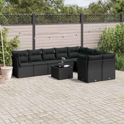 10-dijelni set vrtnih sofa s jastucima crni od poliratana