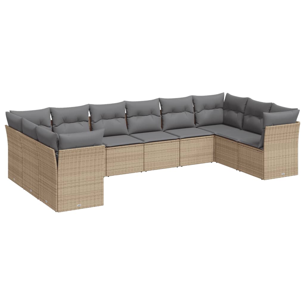 10-dijelni set vrtnih sofa s jastucima bež od poliratana 62 x 62 x 69 cm