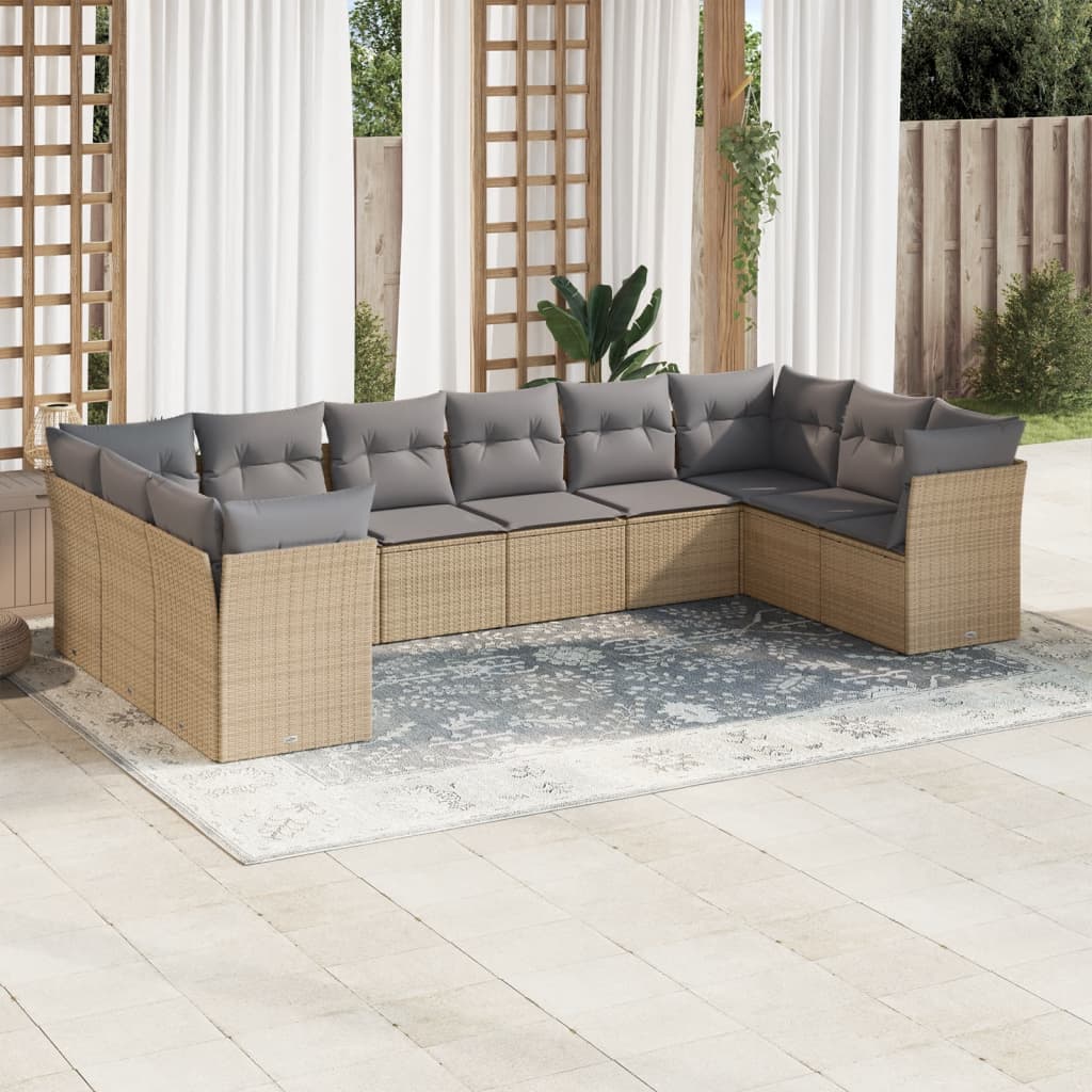 10-dijelni set vrtnih sofa s jastucima bež od poliratana 62 x 62 x 69 cm