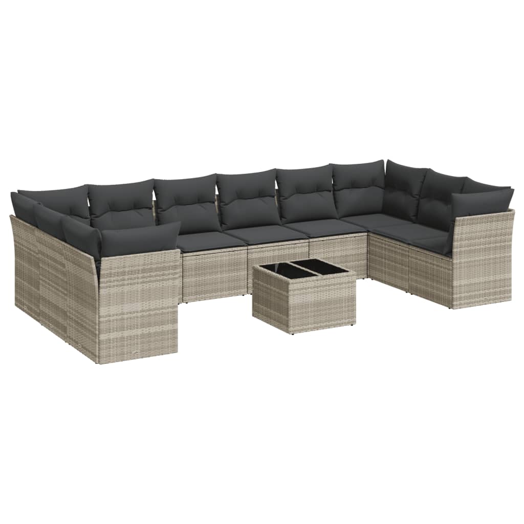 11-dijelni set vrtnih sofa poliratan s jastucima svijetlosivi