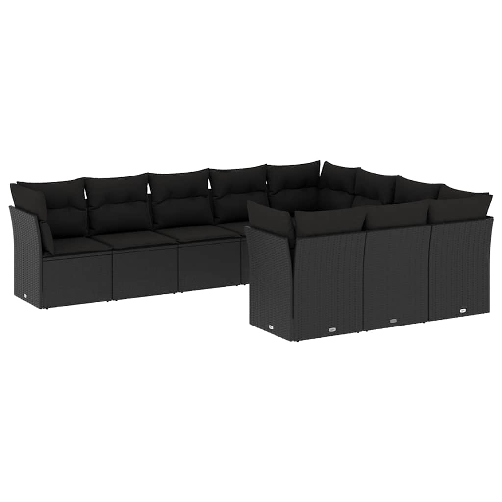 10-dijelni set vrtnih sofa s jastucima crni od poliratana