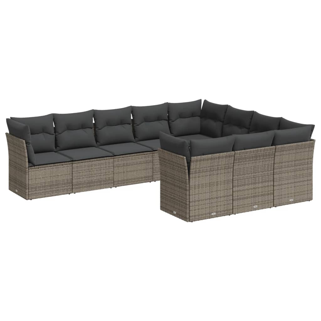 10-dijelni set vrtnih sofa od poliratana s jastucima sivi