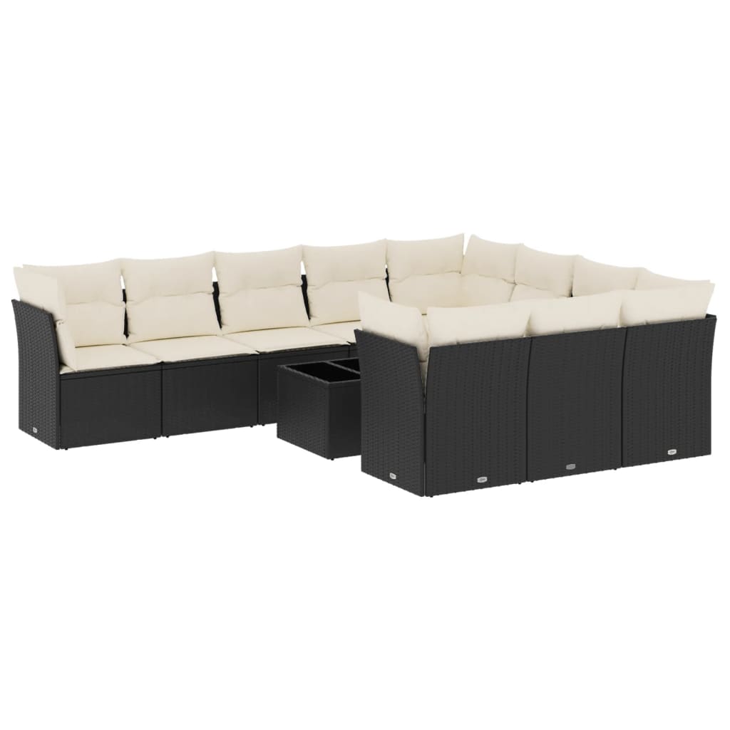11-dijelni set vrtnih sofa od poliratana s jastucima crni