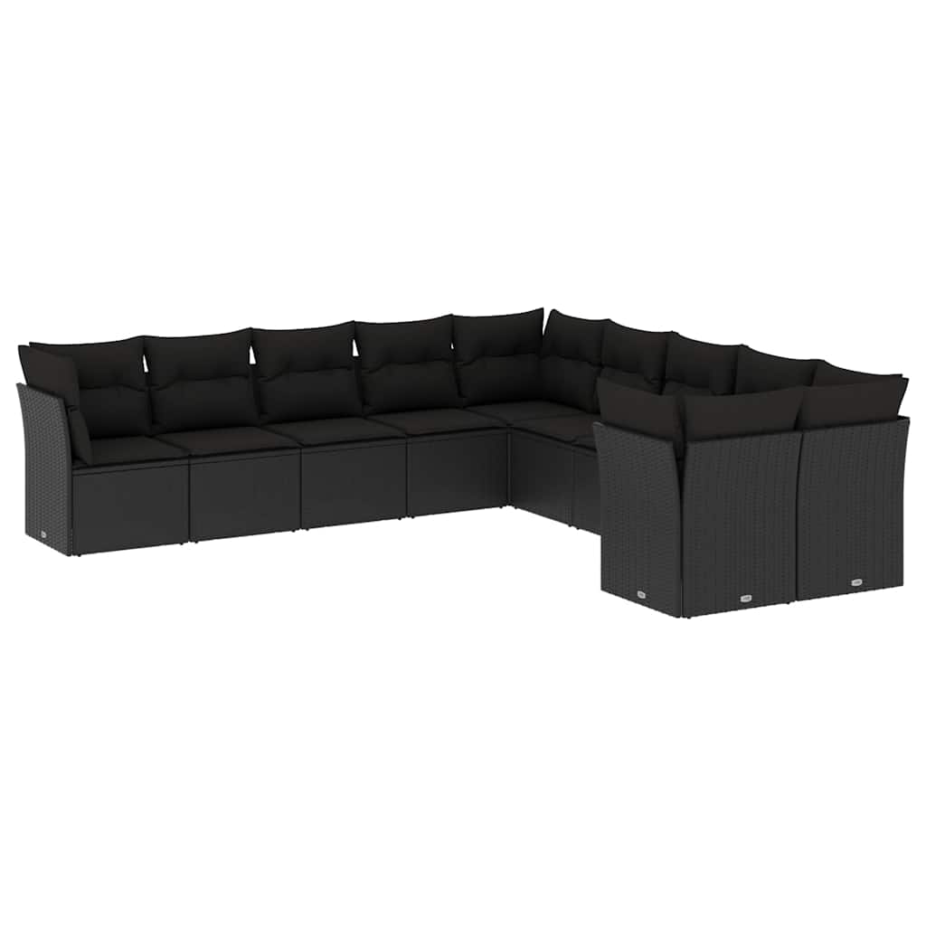 10-dijelni set vrtnih sofa s jastucima crni od poliratana