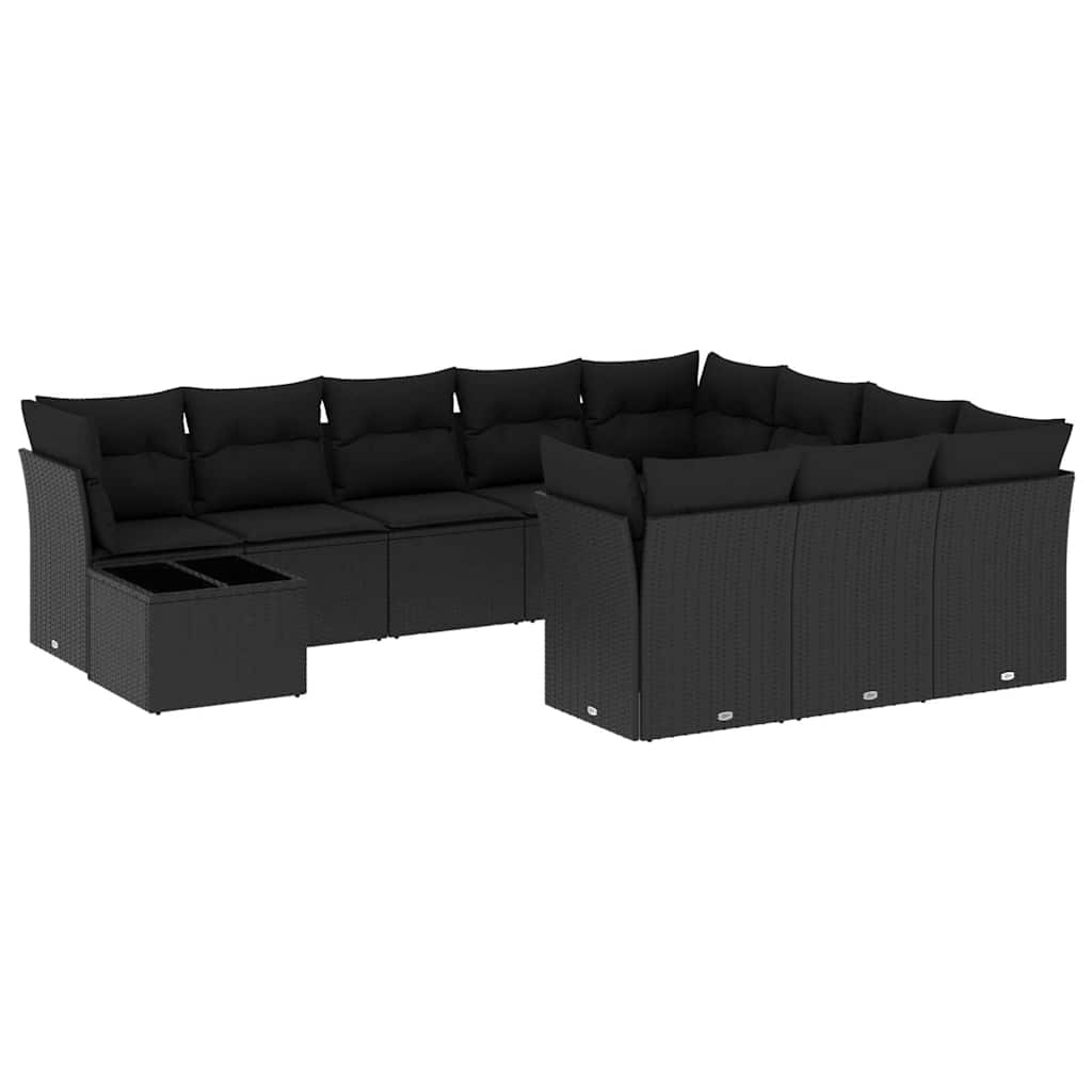 11-dijelni set vrtnih sofa od poliratana s jastucima crni