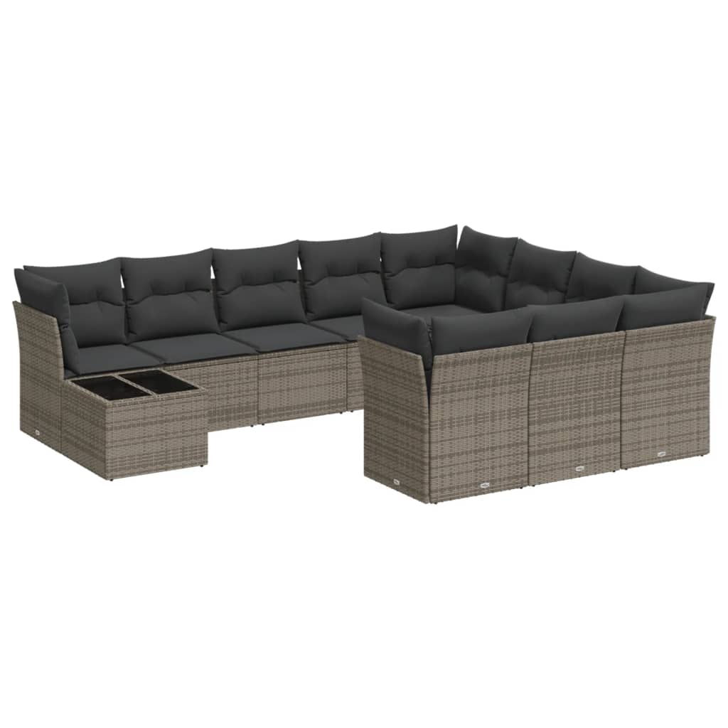 11-dijelni set vrtnih sofa od poliratana s jastucima sivi
