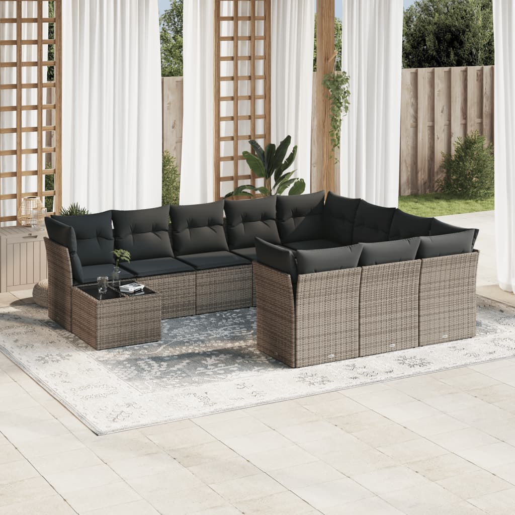 11-dijelni set vrtnih sofa od poliratana s jastucima sivi