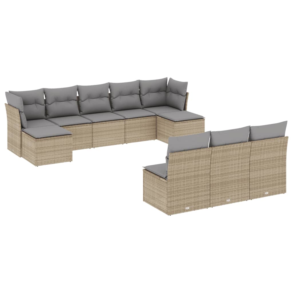 10-dijelni set vrtnih sofa s jastucima bež od poliratana