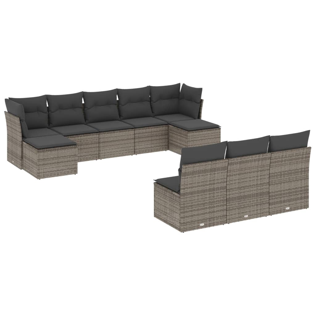10-dijelni set vrtnih sofa od poliratana s jastucima sivi