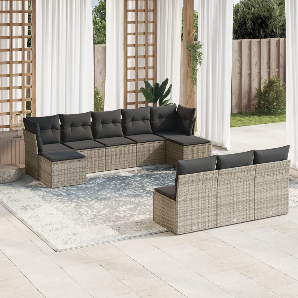 10-dijelni set vrtnih sofa od poliratana s jastucima sivi