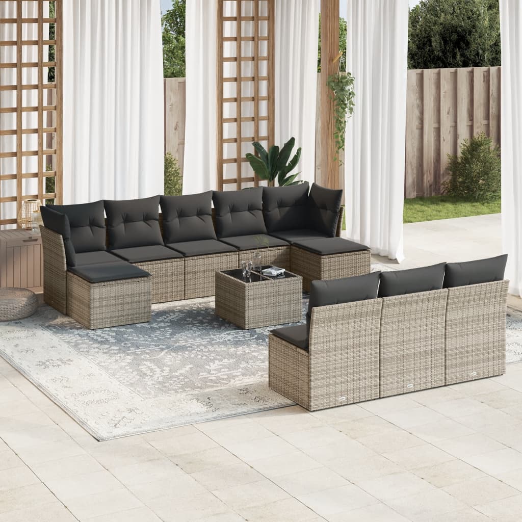 11-dijelni set vrtnih sofa od poliratana s jastucima sivi