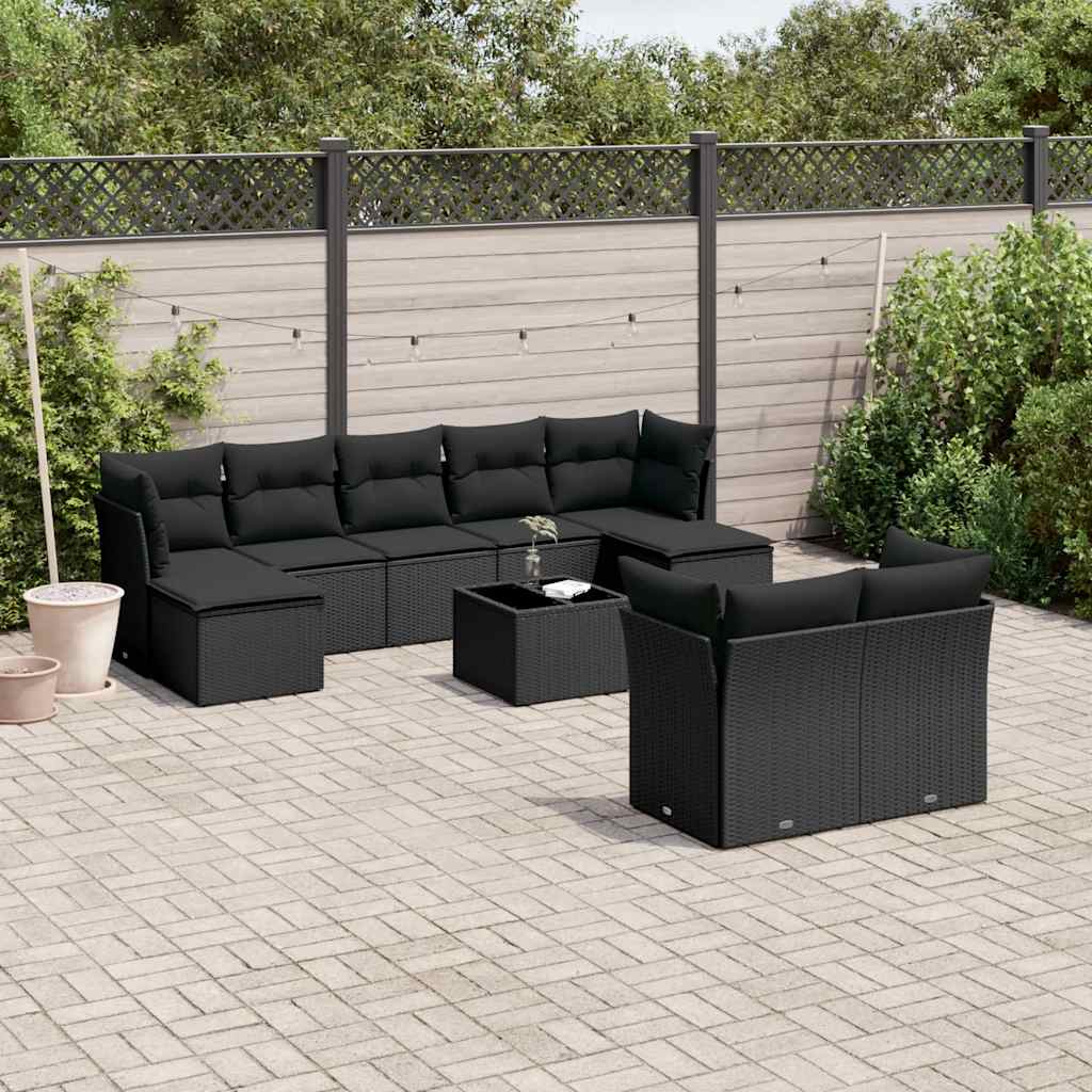 10-dijelni set vrtnih sofa s jastucima crni od poliratana
