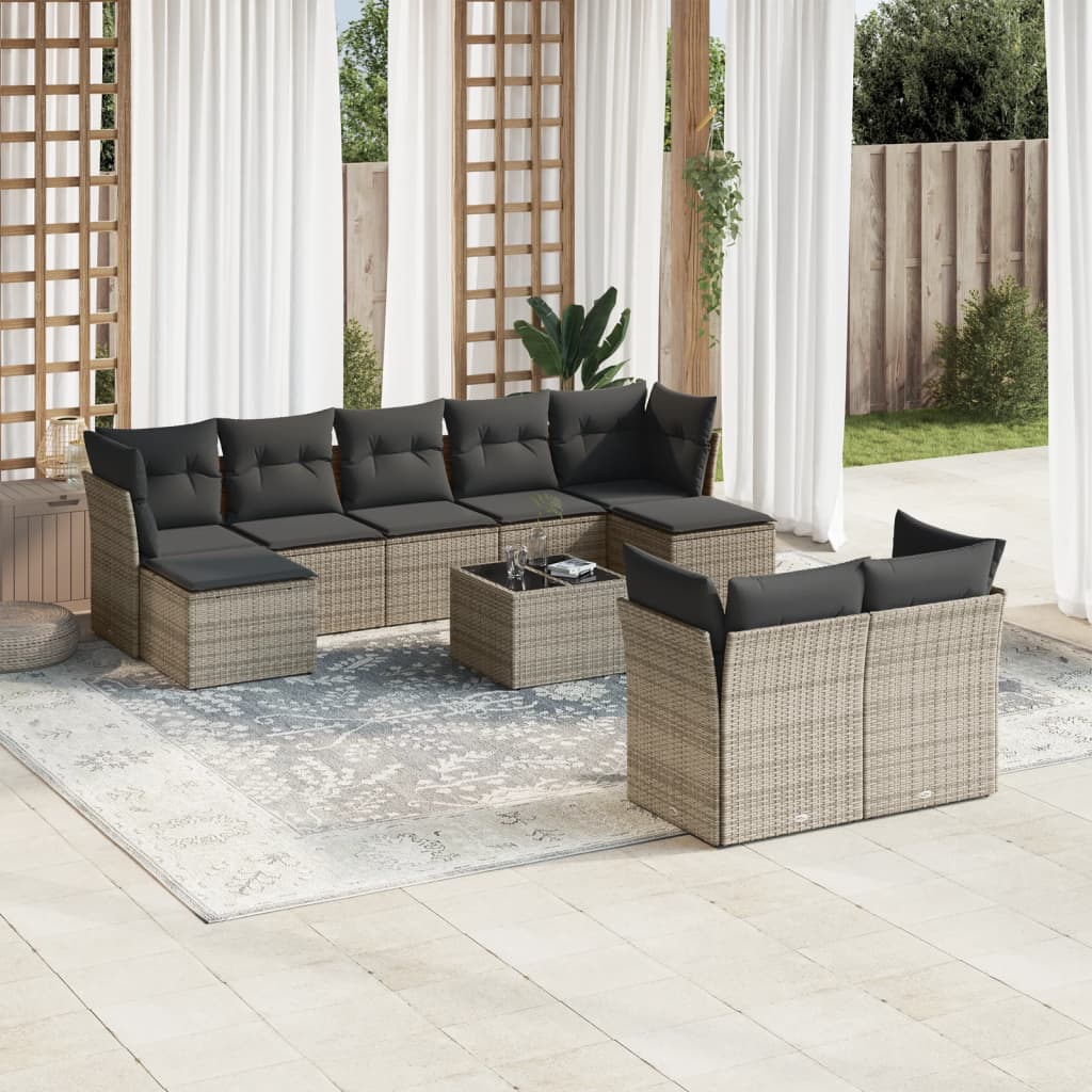 10-dijelni set vrtnih sofa od poliratana s jastucima sivi