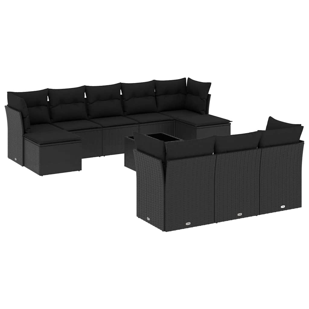 11-dijelni set vrtnih sofa od poliratana s jastucima crni