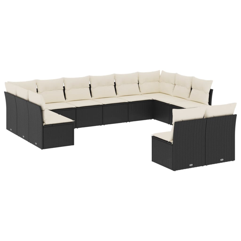 12-dijelni set vrtnih sofa od poliratana s jastucima crni