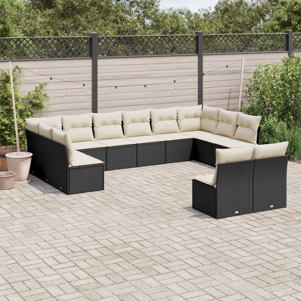 12-dijelni set vrtnih sofa od poliratana s jastucima crni