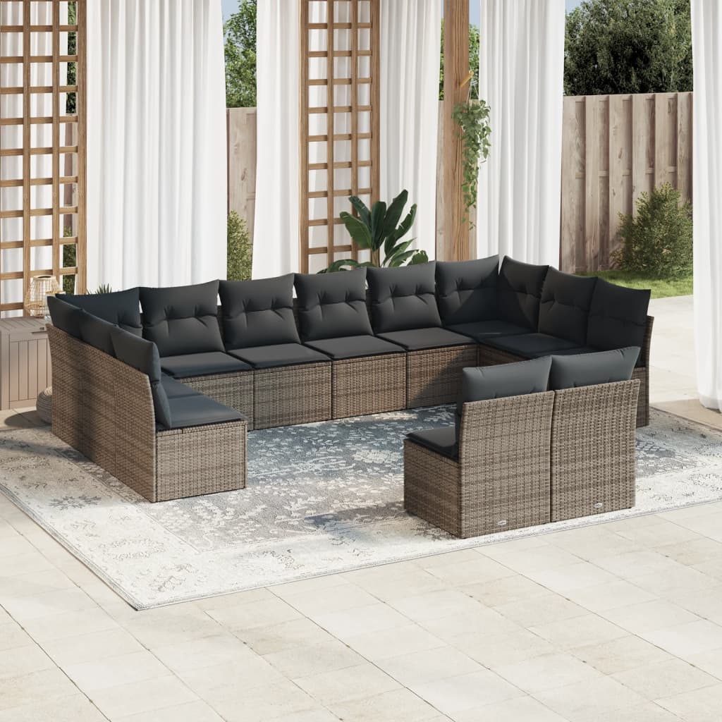 12-dijelni set vrtnih sofa od poliratana s jastucima sivi