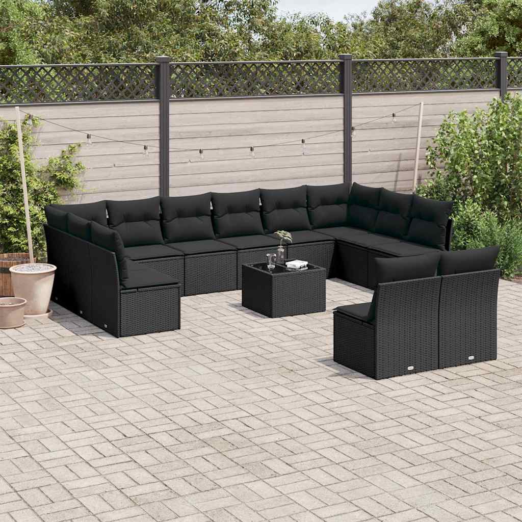 13-dijelni set vrtnih sofa s jastucima poliratan crni