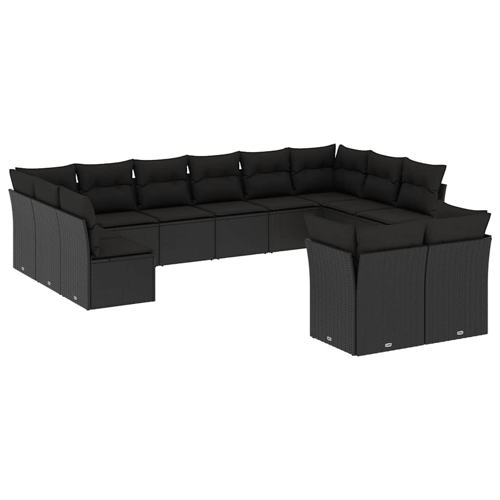 12-dijelni set vrtnih sofa od poliratana s jastucima crni