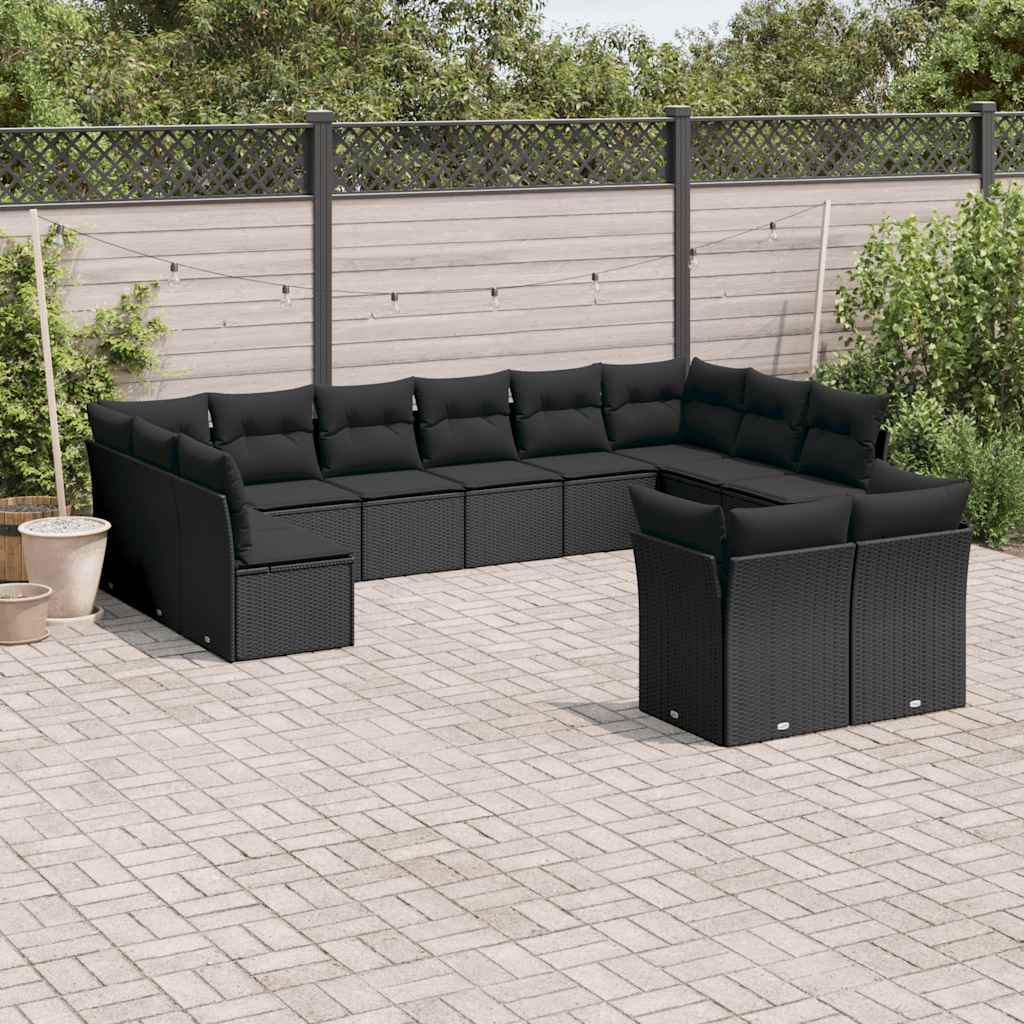 12-dijelni set vrtnih sofa od poliratana s jastucima crni