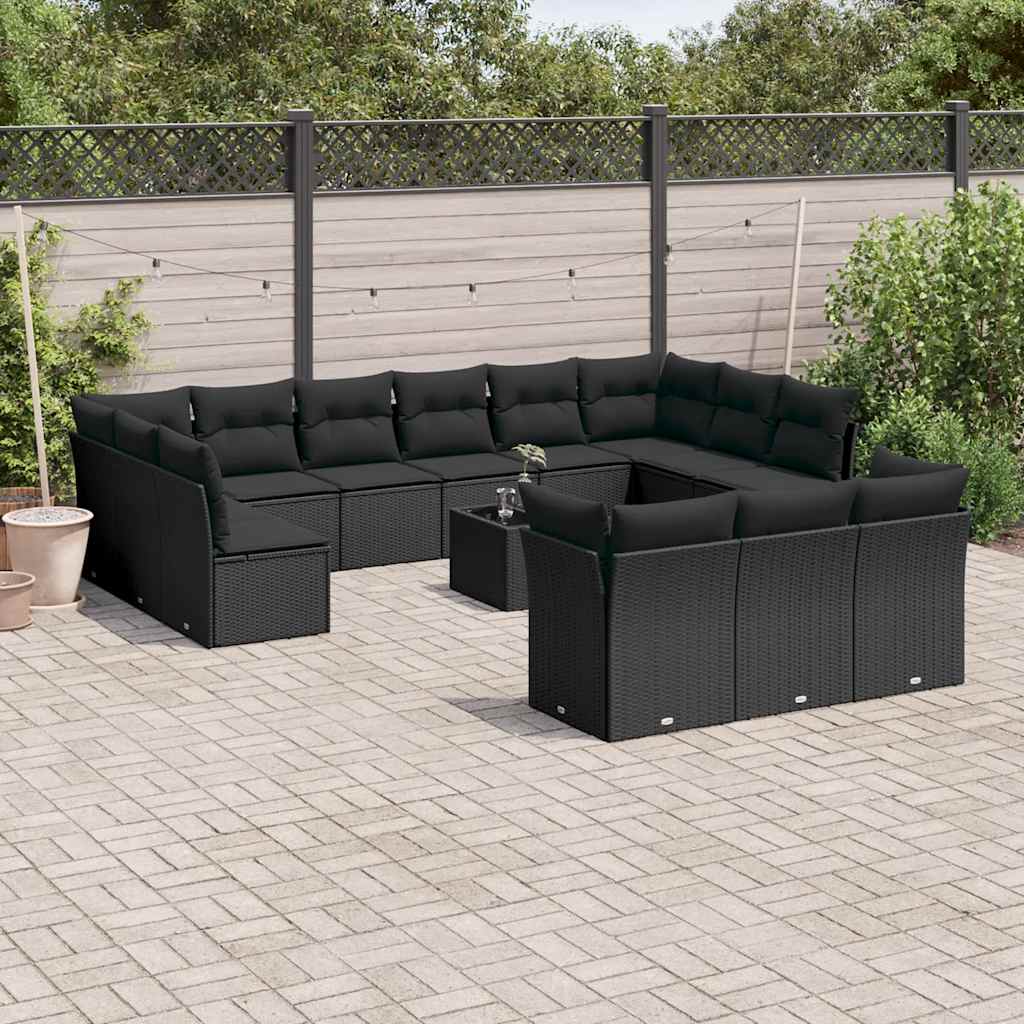 14-dijelni set vrtnih sofa s jastucima poliratan crni