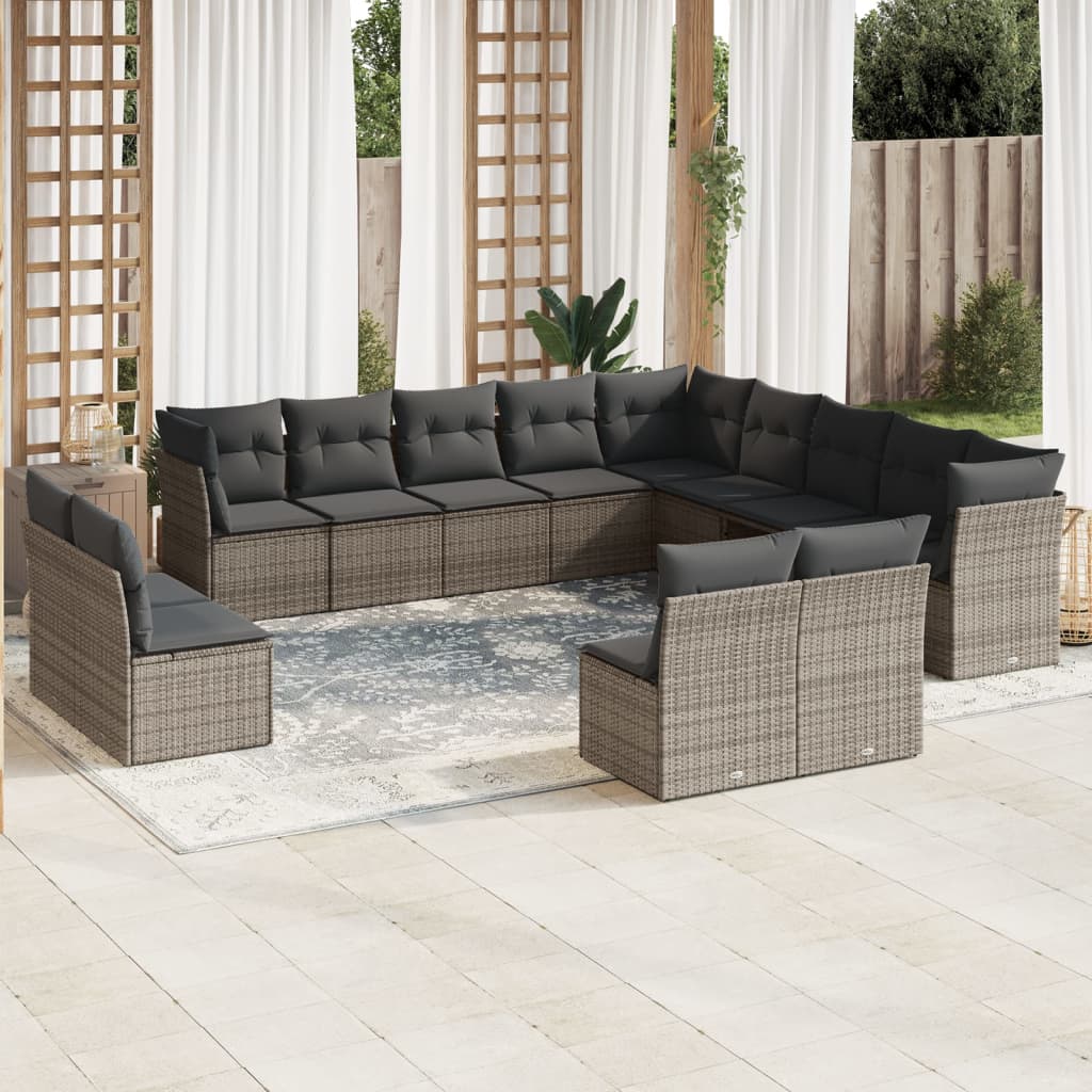 13-dijelni set vrtnih sofa od poliratana s jastucima sivi