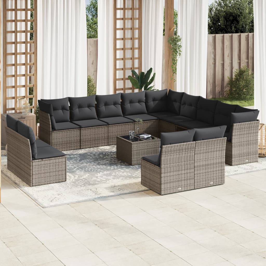 14-dijelni set vrtnih sofa od poliratana s jastucima sivi