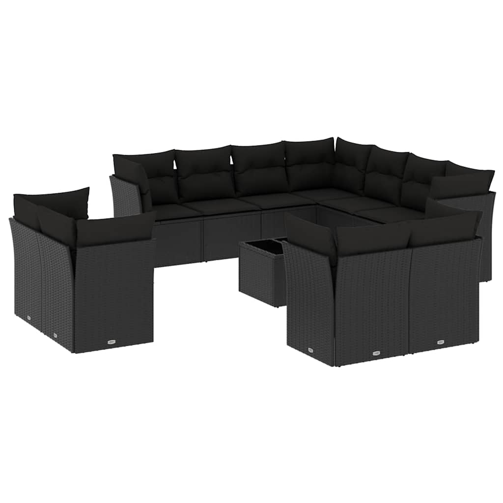 12-dijelni set vrtnih sofa od poliratana s jastucima crni
