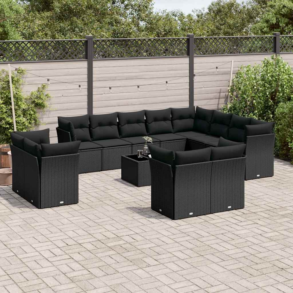 13-dijelni set vrtnih sofa s jastucima poliratan crni