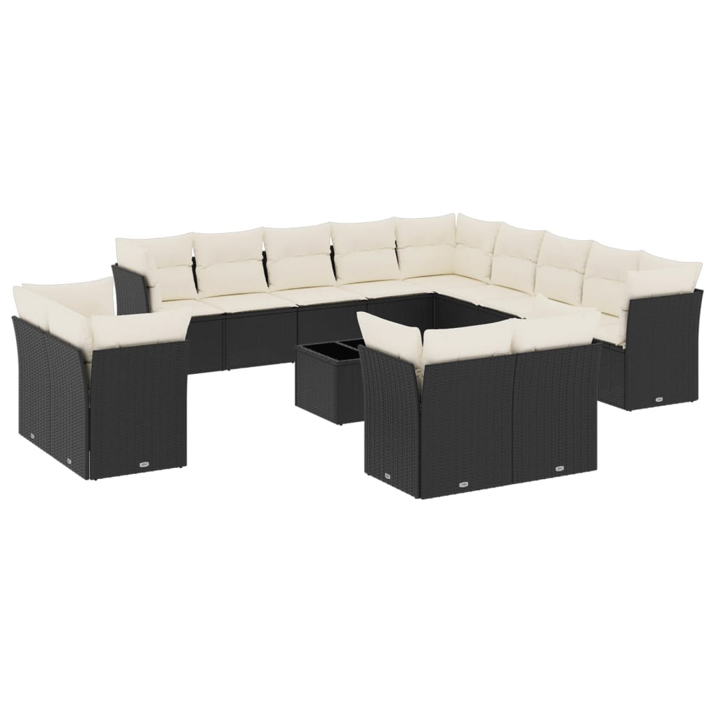 14-dijelni set vrtnih sofa s jastucima poliratan crni